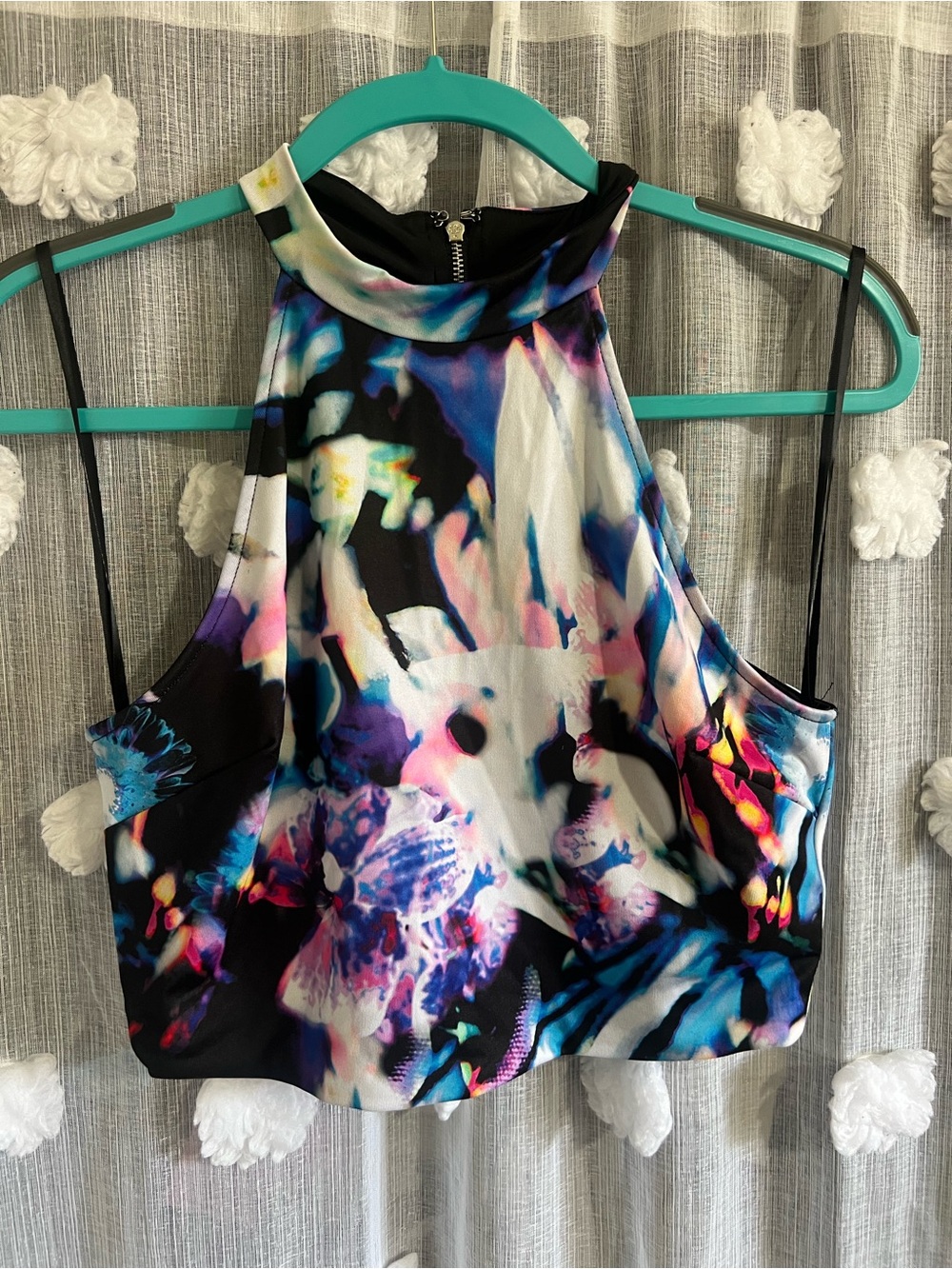 Bebe  High-Neck Multicolor Floral Print Crop Top